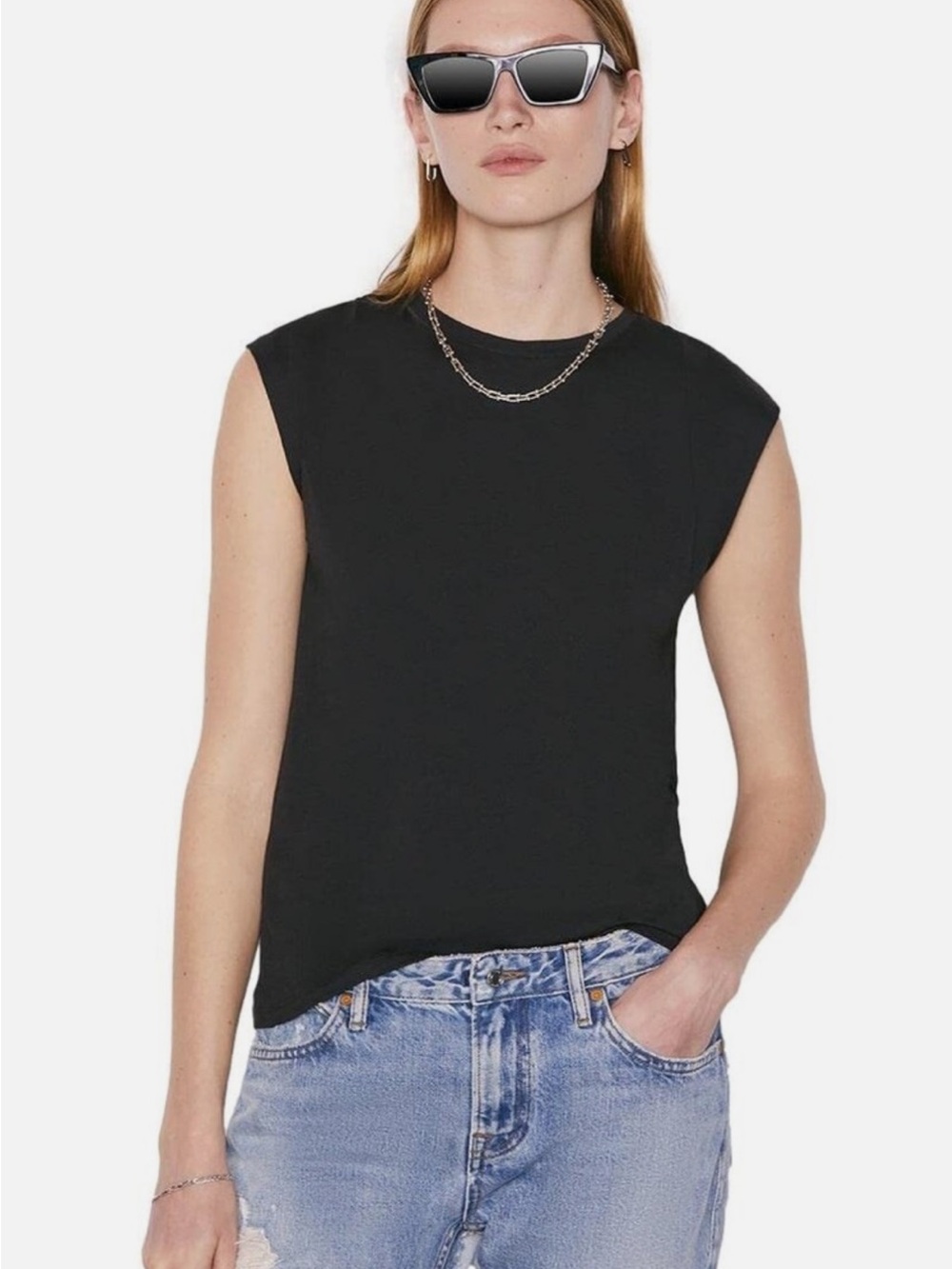 Frame Denim Le Mid Rise Black Sleeveless Muscle Tee